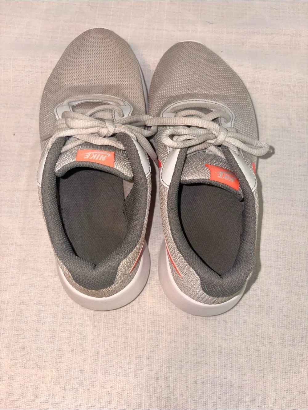 Nike Kids Gray Sneakers with Bright Coral Swoosh